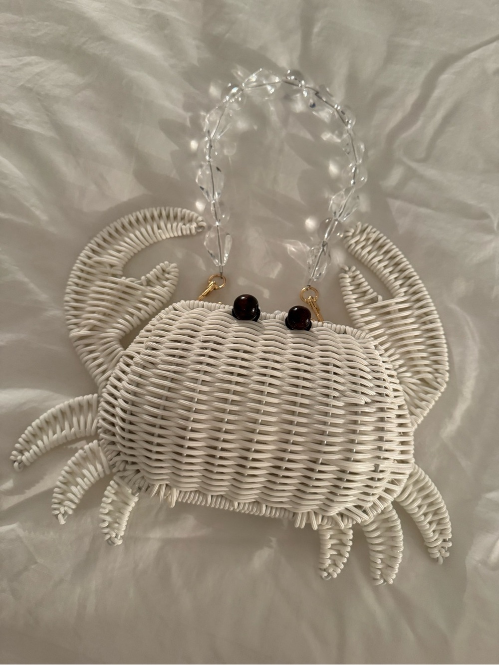 Tommy Bahama White Crab Woven Mini Bag with Clear Beaded Handle